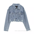 Distressed Rhinestone Rpiied Denim Women Jackets